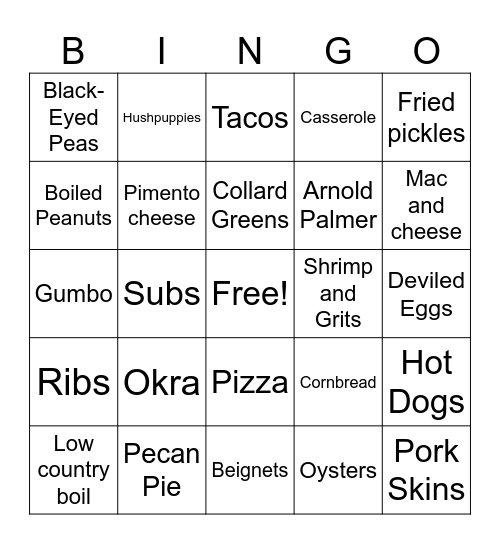 Food Bingo Card