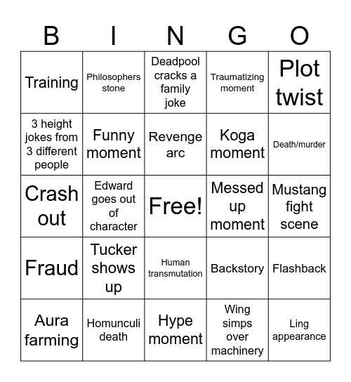 FMA 03 Bingo Card
