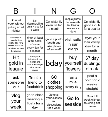 addison Bingo Card