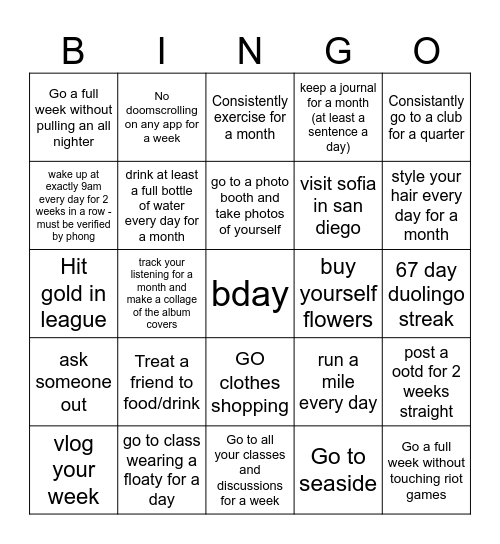 addison Bingo Card