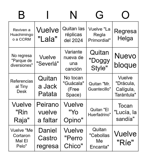 BINGO DE RG2 (2026) Bingo Card
