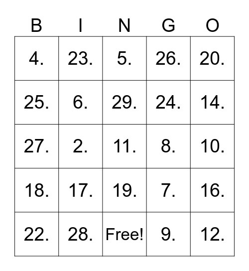 BABY BINGO Card