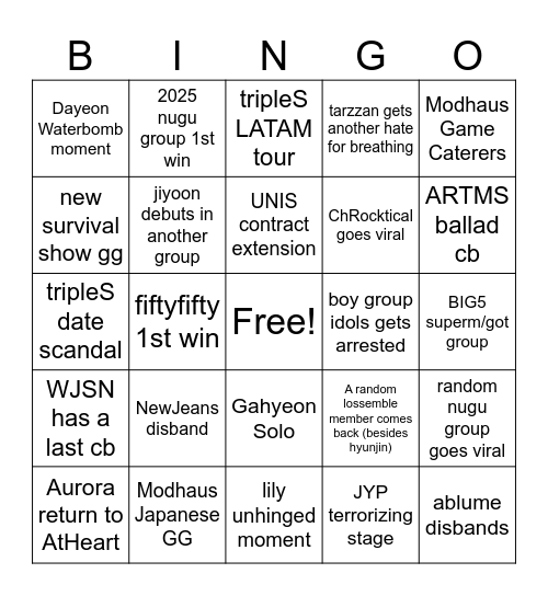 2026 KPOP BINGO Card