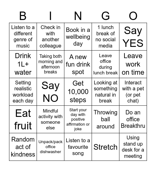 WellBingo Card