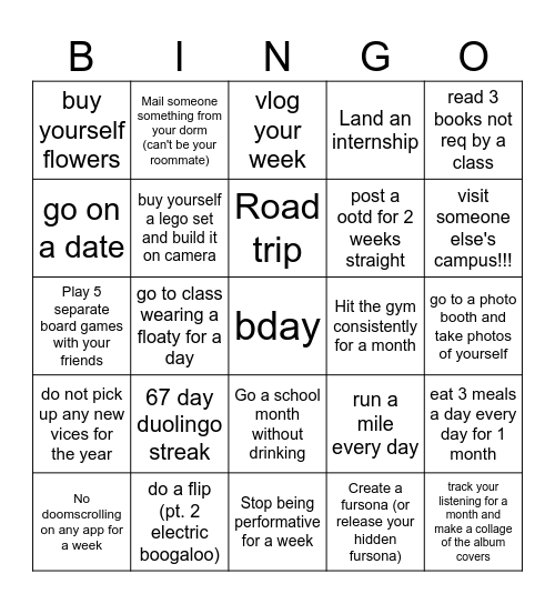kaleb Bingo Card