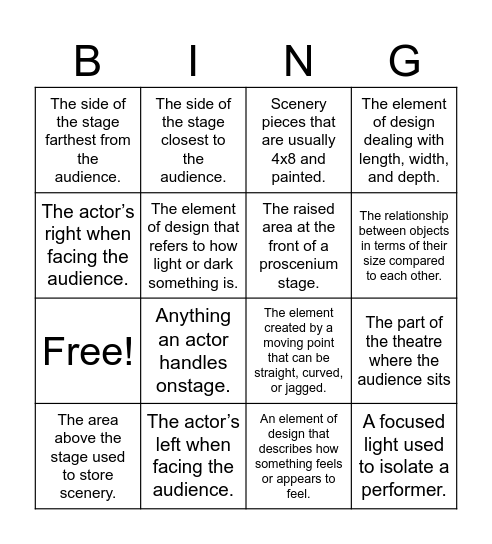 Technical Theatre BING! Bingo Card