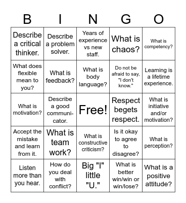 Teamwork Bingo Card