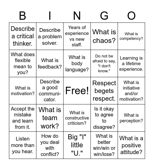 Teamwork Bingo Card