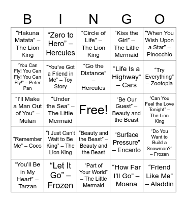 Round 1 - Disney Bingo Card
