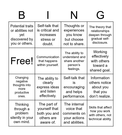 Freshman Seminar Bing! Bingo Card