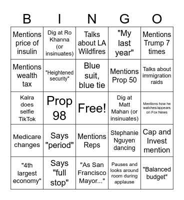State of the State Bingo Card