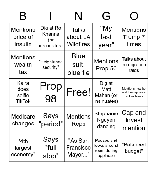 State of the State Bingo Card