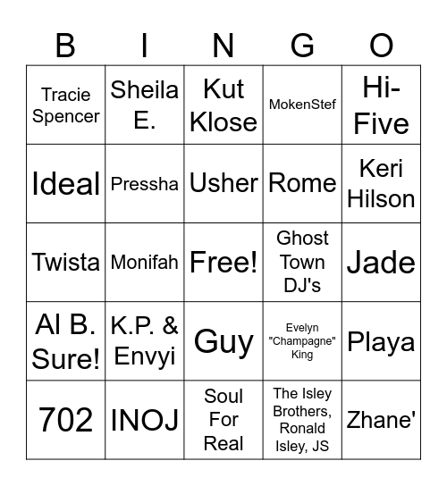 Forgotten Hits Bingo Card