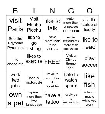ESOL Ice Breaker Bingo Card