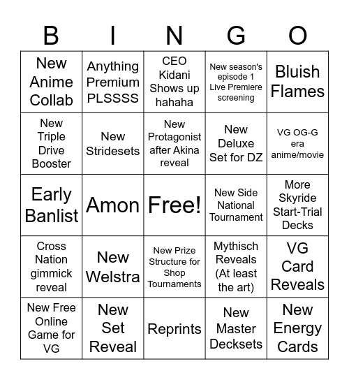Vanguard Anniversary Presentation Bingo Card