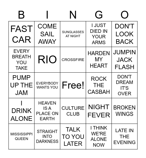 MORE 80'S HITS! Bingo Card