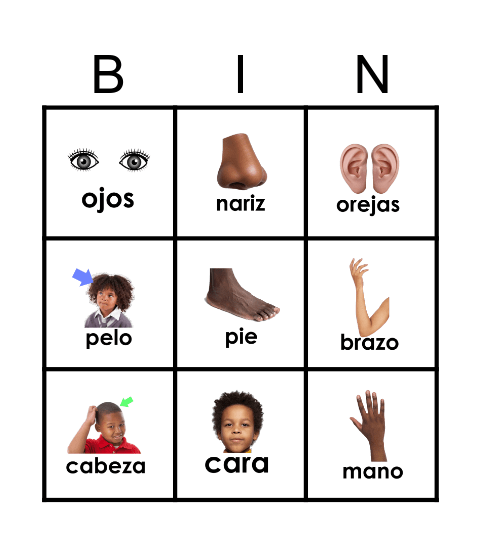 Spanish body parts Bingo Card