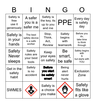 Safety Bingo Card