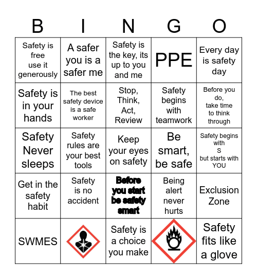 Safety Bingo Card