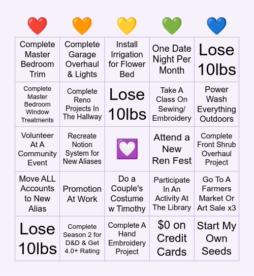 2026 Goals💜 Bingo Card