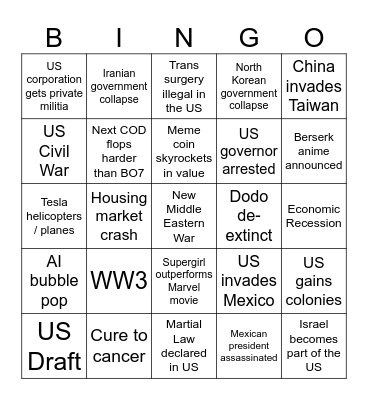 Crazy 2026 Bingo Card