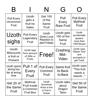 Uzoth Gift Opening Bingo 2025 Bingo Card