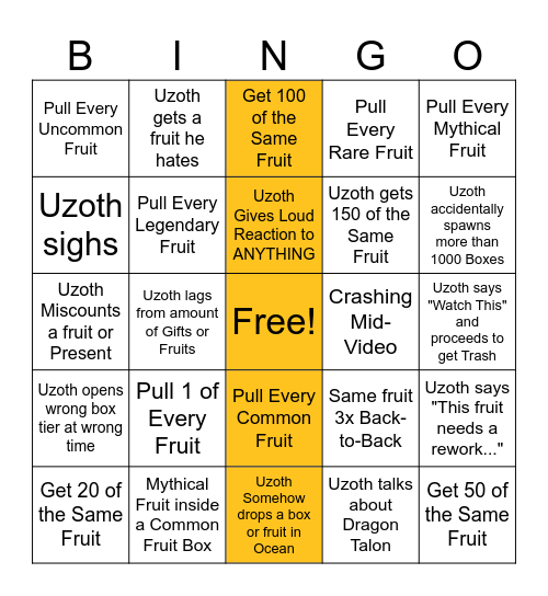 Uzoth Gift Opening Bingo 2025 Bingo Card