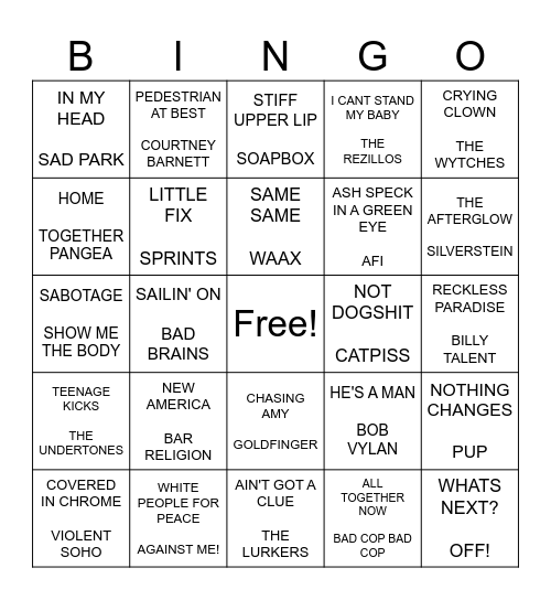 SF PUNK BINGO ROUND 2 Bingo Card