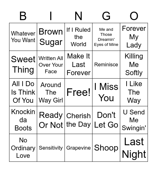 90's Hits Bingo Card