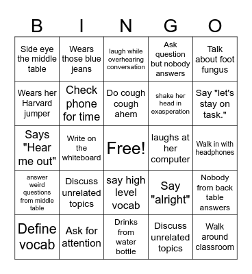 Ms.Greig class bingo Card