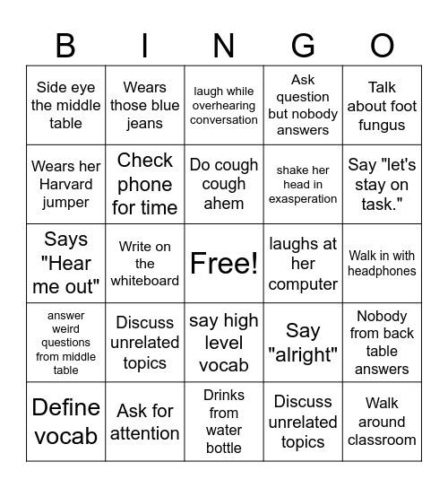 Ms.Greig class bingo Card
