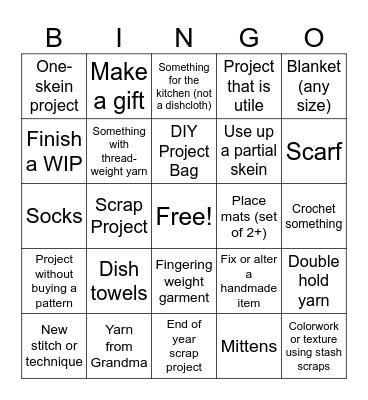 Yarn Stash Bust Bingo Card