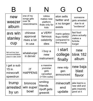 2026 friend bingo Card