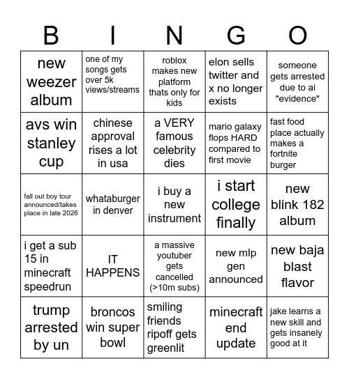 2026 friend bingo Card