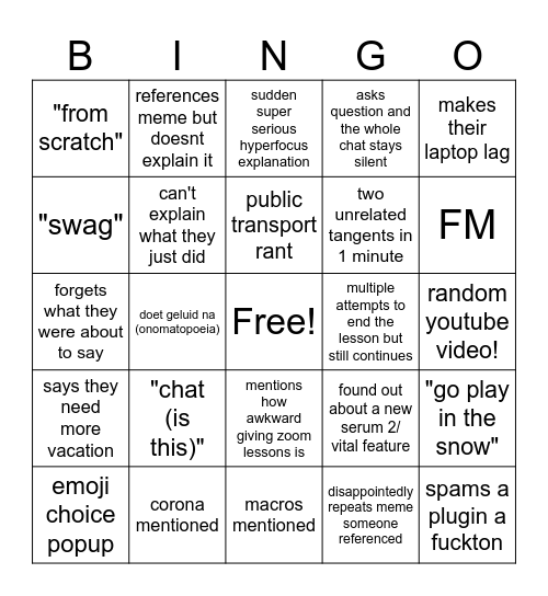 sjef bingus 2.0 Bingo Card