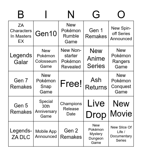 Pokémon 30th Anniversary Bingo Card