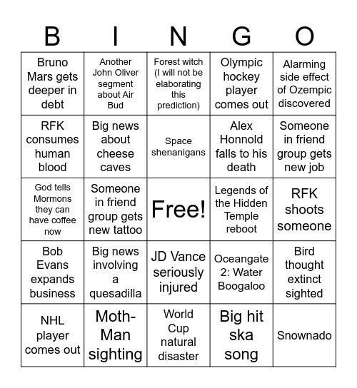 2026 Bingo Card