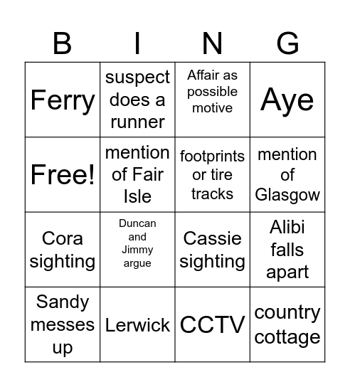 Shetland Bingo Card