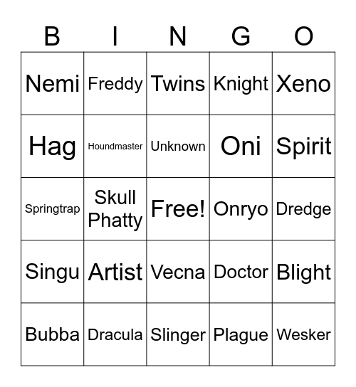 Killer Bingo Card