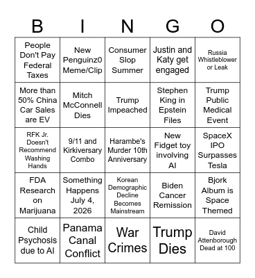 2026 Bingo Card