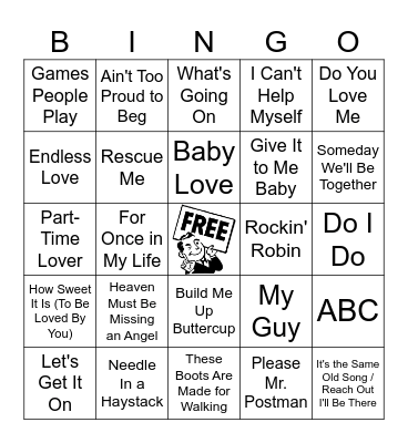 Motown Hits Bingo Card