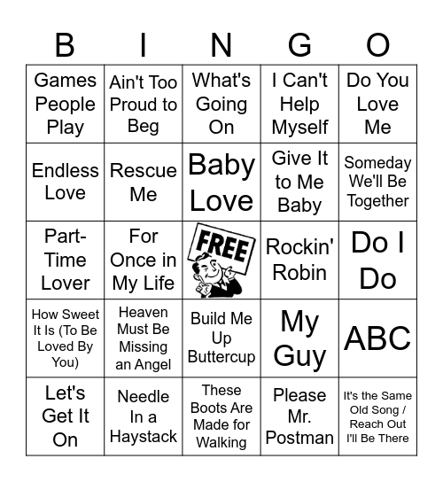 Motown Hits Bingo Card