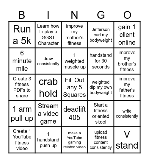 New Year Resolution Bingo Card