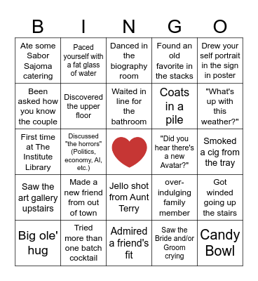 Wedding Bingo Card