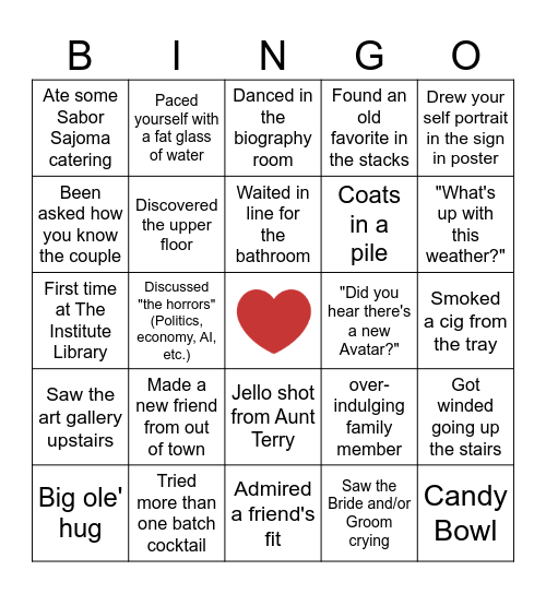 Wedding Bingo Card