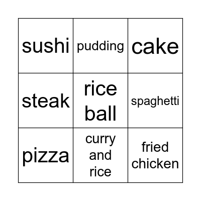 Restaurant Bingo Card