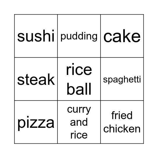 Restaurant Bingo Card
