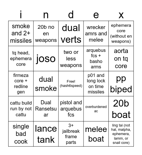 oh no Bingo Card