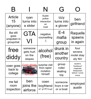 Dueshits 2026 Bingo Card