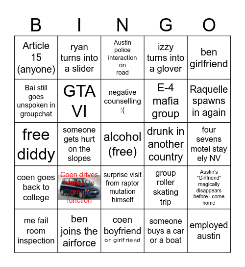 Dueshits 2026 Bingo Card